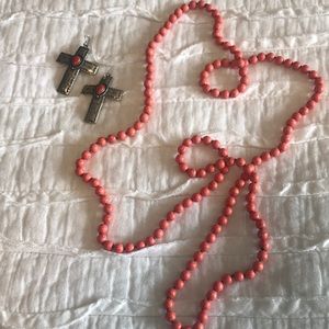 Cross ✝️ Earrings and coral necklace
